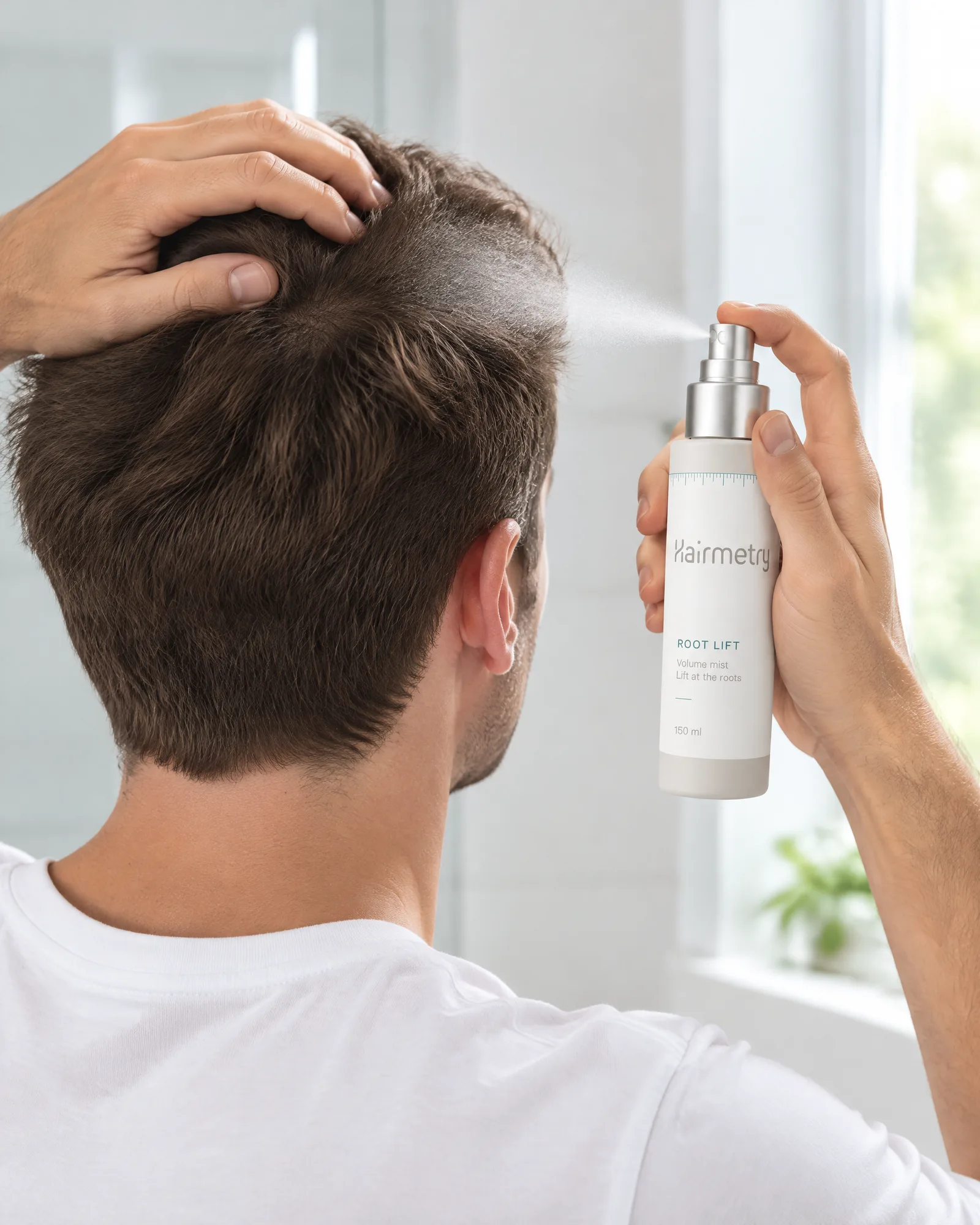 Spray para dar volumen en raíz in use